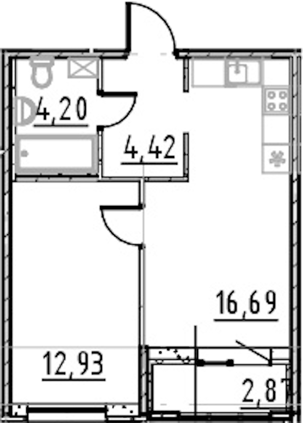 1-комнатная квартира 38.24 м², 8/9 эт., ЖК «Город Первых»